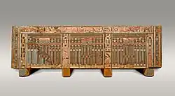 Coffin of the estate manager Khnumhotep; 1981–1802&nbsp;BC; painted wood (ficus sycomorus); height: 81.3&nbsp;cm (32.0&nbsp;in); Metropolitan Museum of Art (New York City)
