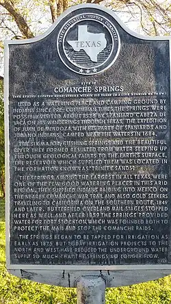 Comanche Springs historical marker established by Texas Historical Commission
