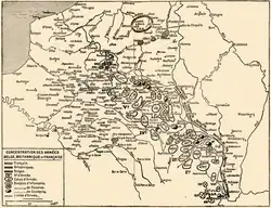 Deployment of forces along the border, from Maubeuge to Montbéliard.