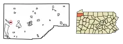 Location of Linesville in Crawford County, Pennsylvania