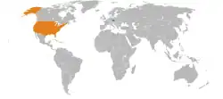 Map indicating locations of Czech Republic and United States