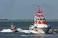SK Bernhard Gruben with daughter boat during an exercise in the North Sea off Juist island