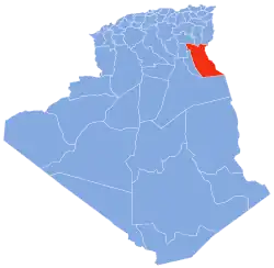 Map of Algeria highlighting El Oued