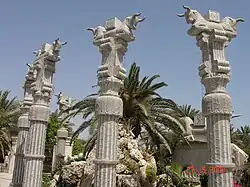 Columns hung with lights, Dariush Grand Hotel, 1999, Kish Island