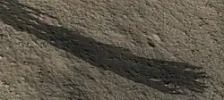 Close view of end of dark slope streaks, as seen by HiRISE
