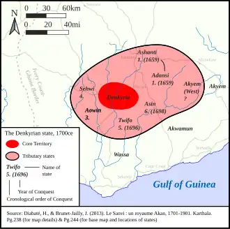 Denkyira at its greatest extent, c. 1700
