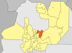 Güemes (yellow dot) within the homonymous department (red) and Salta Province