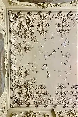 Rococo Revival stucco with cartouches in the corners on a ceiling of the Cantacuzino Palace, Bucharest, by Ion D. Berindey, 1898-1906[14]