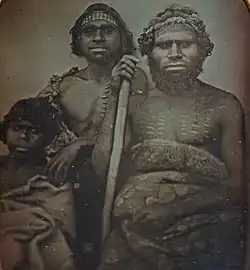 Douglas T. Kilburn (c. 1847) No title (Group of Koori men), daguerreotype in leather, wood, velvet, brass case (7.5 × 6.5&nbsp;cm) (image) National Gallery of Victoria, Melbourne