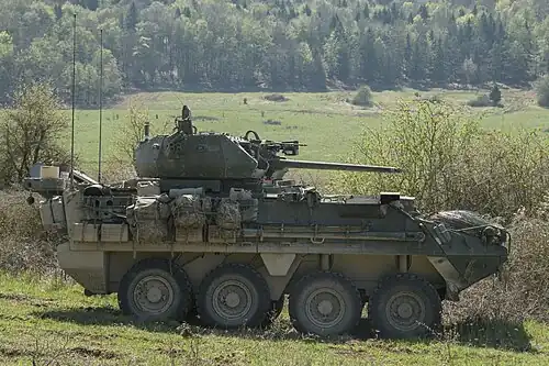An infantry carrier vehicle Dragoon (ICVD) during the ICVD/common remote weapons station Javelin missile (CROWS-J) operational test