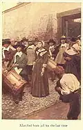 "Marched from jail for the last time", p.&nbsp;208, illustration by Howard Pyle of fictional character accused of witchcraft, Dulcibel Burton, in Dulcibel: A tale of old Salem by Henry Peterson, Philadelphia: John C. Winston, 1907