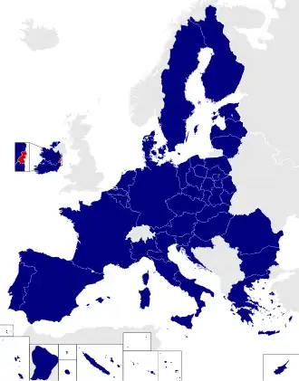 Map of the European Parliament constituencies with Dublin highlighted in red