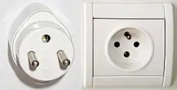 Type&nbsp;E (French) – CEE&nbsp;7/6 plug & CEE&nbsp;7/5 socket; max 16&nbsp;A