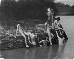 Eakins' students swimming naked in Dove Lake, c.&nbsp;1883–84