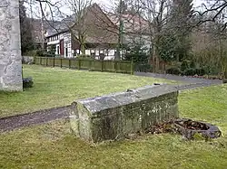 Stone coffin at the church.