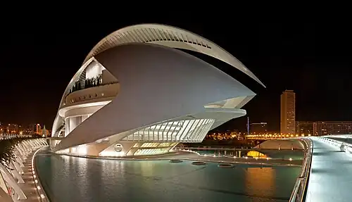 Image 16 Palau de les Arts Reina Sofía Photo credit: David Iliff The Queen Sofia Palace of the Arts (Valencian: Palau de les Arts Reina Sofía) is an opera house located in Valencia, Spain. The last to be completed of the City of Arts and Sciences complex, it was designed by architect Santiago Calatrava. The 14-story structure opened on 8 October 2005. More selected pictures