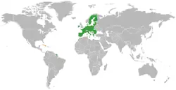 Map indicating locations of European Union and Cuba