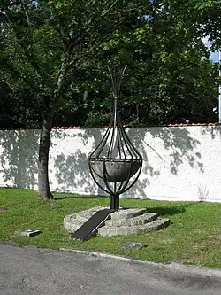 Memorial for the deceased athletes in front of the airbase in Fürstenfeldbruck. The names of the victims are engraved.