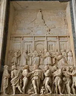 Relief with people attending the Charterhouse consecration ceremony.