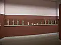 Exhibit of some of the terracotta statuettes of Artemis. They were found in large quantities in the small temple of Artemis at Kanoni in Corfu city.