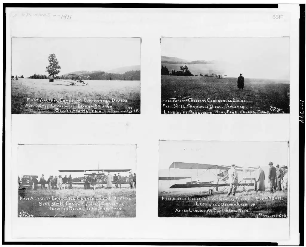 Cromwell Dixon and his airplane at Blossburg after he crossed the Continental Divide, LCCN90712127