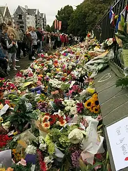 Flowers and tributes for the victims of the Christchurch mosque shootings
