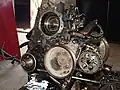 Front-side view of a disassembled OM601 diesel engine.