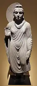 Shakyamuni, 150–200&nbsp;CE, Cleveland Museum of Art, perhaps from Takht-i-Bahi