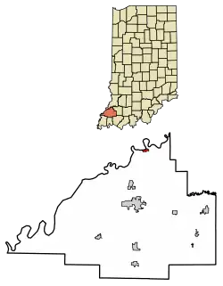 Location of Hazleton in Gibson County, Indiana.