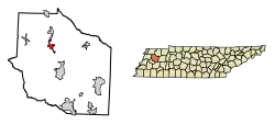 Location of Dyer in Gibson County, Tennessee.