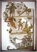 Roman Christian mosaic of bricklayers at work. CE 4th century