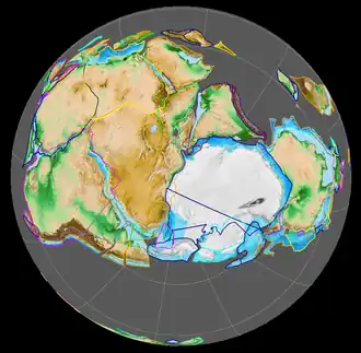 Gondwana 420&nbsp;Ma, centered on South Pole