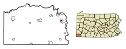 Location of Carmichaels in Greene County, Pennsylvania.