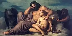 Prometheus stiehlt das Feuer vom schlafenden Zeus und Ganymed