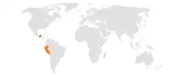 Map indicating locations of Guatemala and Peru