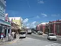 Hamilton's Front Street from street level shows many of the architectural features mentioned in the article.