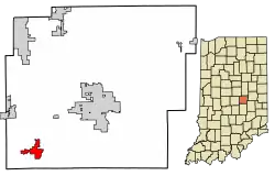 Location of New Palestine in Hancock County, Indiana.