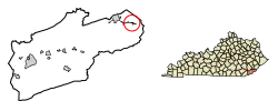 Location of Lynch in Harlan County, Kentucky.