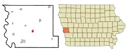 Location of Logan within Harrison County and Iowa