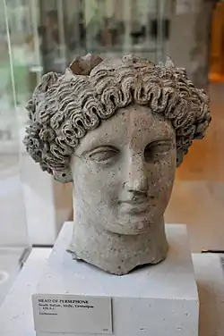 Head of Persephone. Earthenware. From Sicily, Centuripae, c. 420&nbsp;BCE