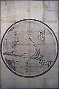 Rubbing of a mirror dedicated by Matsuura Takeshirō at Kitano Tenmangū depicting Hokkaidō and the islands of the northern seas