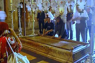 The Stone of Unction&nbsp;– the traditional site of the anointing of Jesus's body after the crucifixion&nbsp;– in the Church of the Holy Sepulchre in 2007