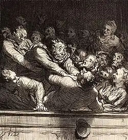 A literary discussion in the second Gallery, published in Le Charivari (1864), lithograph