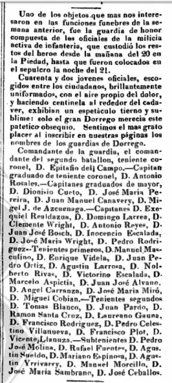 News about the transfer of the remains of Manuel Dorrego.