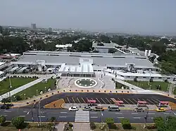 An aerial view of the hospital's complex and its surroundings