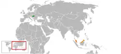 Map indicating locations of Hungary and Malaysia