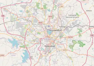 A map showing the location of Hyderabad in Telangana, India.