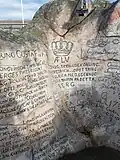 Inscriptions of various Swedish monarchs at The Kings Cave