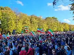 A number of Imperial flags seen in Germany in solidarity during the Mahsa Amini protests, October 2022.