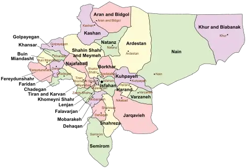 Location of Semirom County in&nbsp;Isfahan&nbsp;province (bottom, green)